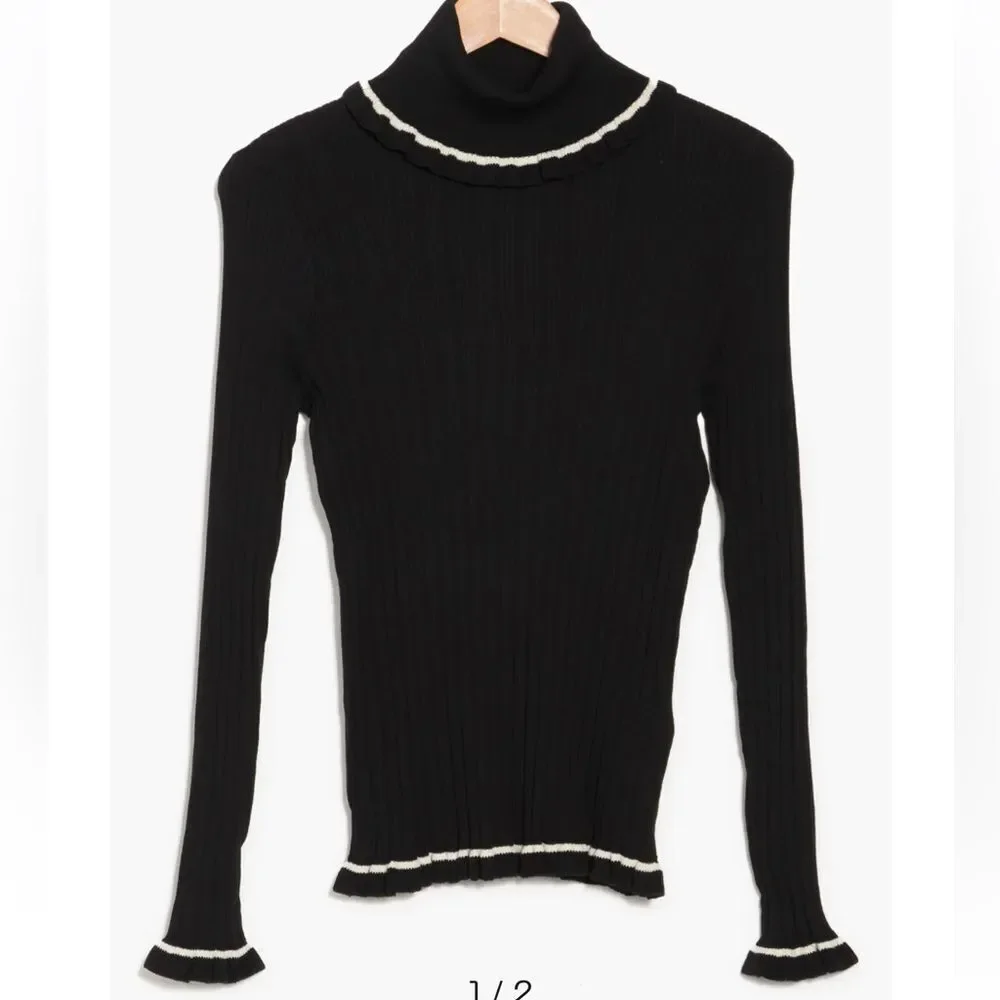 Kate Spade Ribbed Ruffle Trim Turtleneck Sweater!
